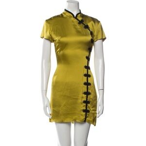 De La Vali Suki dress mandarin collar chartreuse green silk mini dress designer